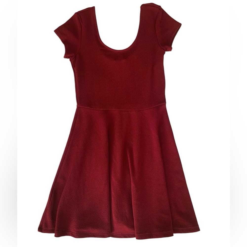 Planet Gold Dark Red Fit & Flare Scoop Neck Cap Sleeve Dress Womens M